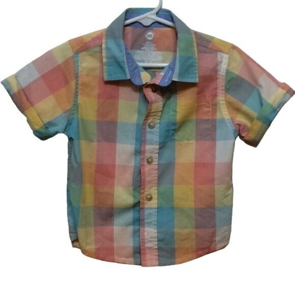Wonder Nation Button Down Shirt 2T Boy Orange Blue sku3 - Picture 1 of 3